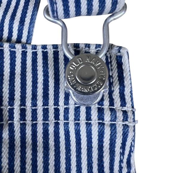 Vintage Railroad Stripe Overalls 2P Blue White Cotton Straight Leg Workwear Chic - Picture 9 of 14